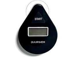 <h3><strong>Bespaar jaarlijks honderden euro's op de energierekening! Deze zwarte timer van Duursiem® helpt jou korter te douchen en de energierekening te verlagen. Druk de timer in als je de douche instapt en zet de kraan uit als de wekker na 5 minuten af gaat, of eerder! Goed voor het milieu én voor de portemonnee!</strong></h3> <p><strong>Voordelen van de douchetimer:</strong></p> <ul> <li>Meer besef van tijd onder de douche</li> <li>Bespaart warm water én geld op de energierekening</li> <li>De <strong>zwarte</strong> timer past in elke badkamer</li> <li>De timer is spatwaterdicht</li> <li>De douchetimer plakt het best tegen een glazen douchewand</li> <li>Goed hoorbaar alarm na 5 minuten</li> <li>Houd de knop ingedrukt en de tijd reset naar 5 minuten</li> <li>Batterij gaat lang mee</li> </ul> <p>Instructies voor het ophangen van de douchetimer:</p> <ol> <li>Maak de zuignap een klein beetje nat.</li> <li>Plak de timer op een douchewand, niet op tegels.</li> <li>Plak de timer op ooghoogte of hoger.</li> <li>Spoel de timer nooit af met de douchekop.</li> <li>Succes met water besparen!</li> </ol>